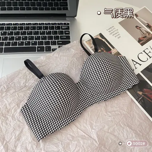 One piece Seamless Bra for Girls Womens Small Boobs Smooth Plaid Push up Bra 4