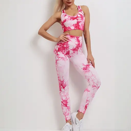 Womens Tie Dye Workout Sets 2 Pieces Seamless High Waist Yoga Leggings with Sports Bra 7