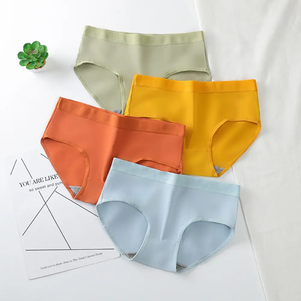 Everyday Wear Panties Ladies Mid Waist Briefs Solid Color UnderwearPack of 5 6