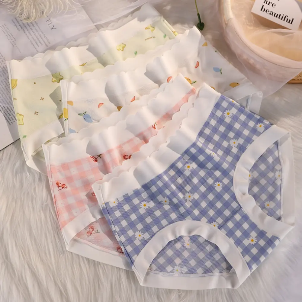 Ice Silk Print Traceless Breathable Comfortable Soft Mid Waist Women Underwear 1