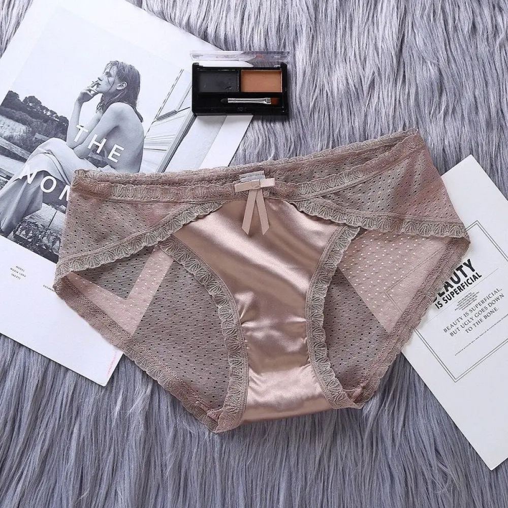 Low Rise Retro Briefs Transparent Mesh Bow Underwear (3)