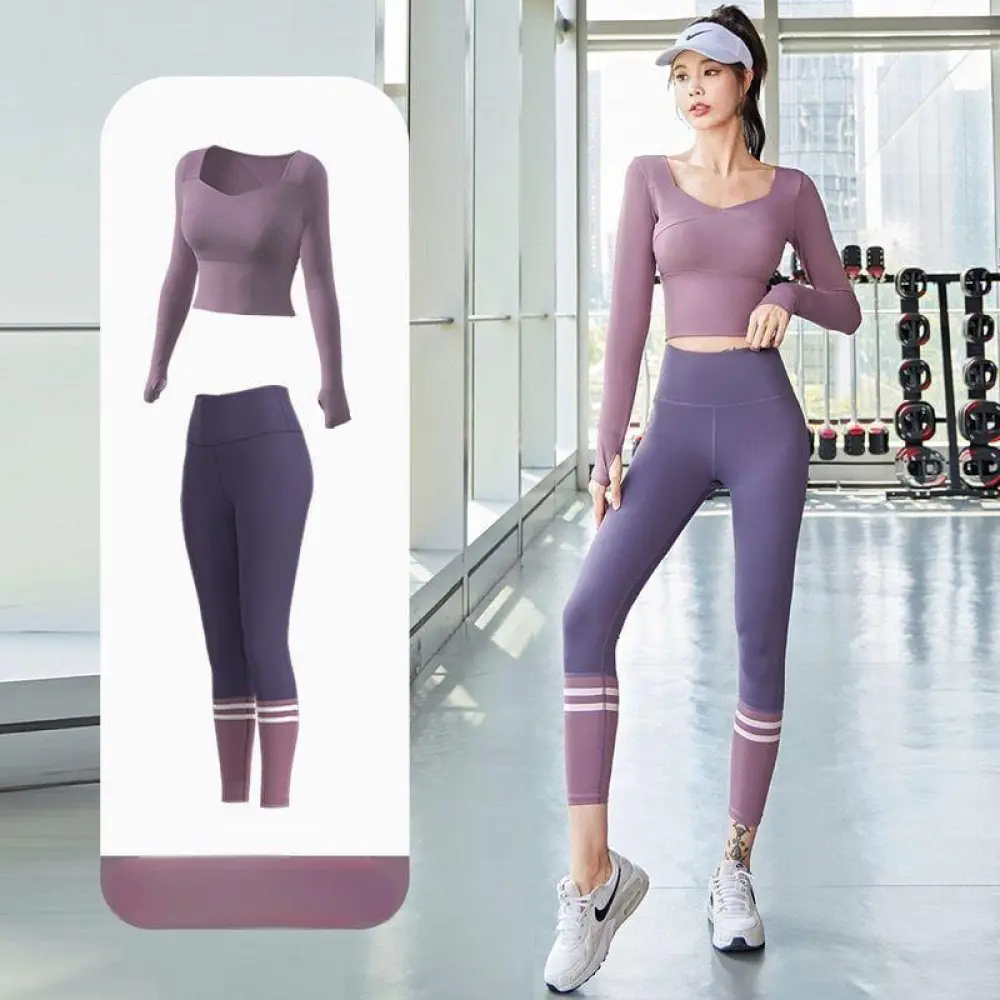 Womens 2 Piece Full Sleeve Gym Wear Set, Sports Bra & High Waist Leggings. (2)