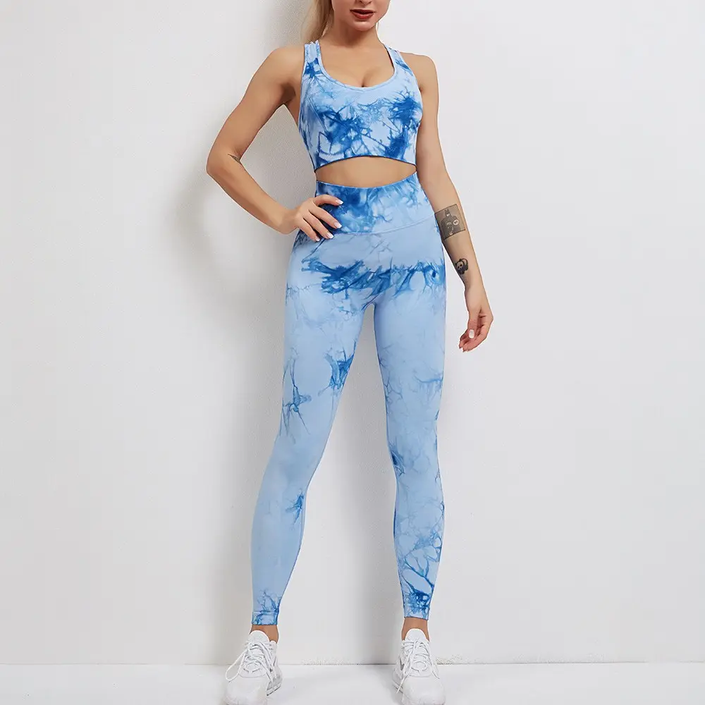 Womens Tie Dye Workout Sets 2 Pieces Seamless High Waist Yoga Leggings with Sports Bra 6