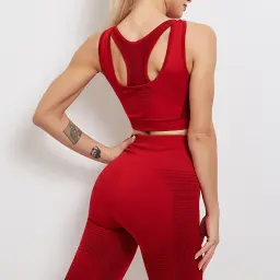 Breathable Solid Color Tight Yoga Set Fitness Women Sports Yoga Set 2